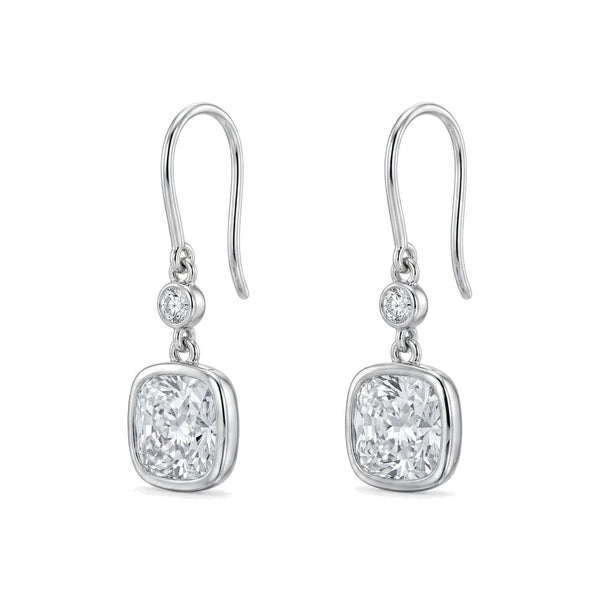 Cushion Lab-Grown Diamond Dangle Earrings, 2.10 ctw, 18K White Gold
