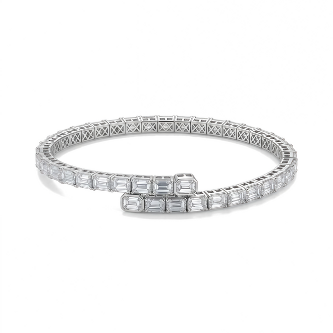 Product image of Emerald-Cut Lab-Grown Diamond Wrap Tennis Bracelet, 18K Gold.
