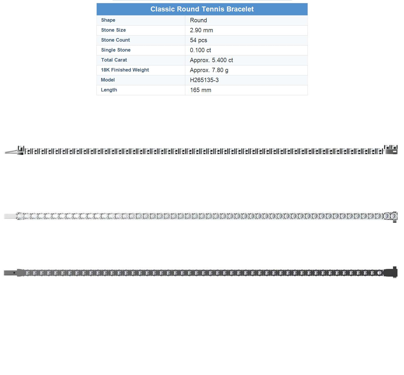 Classic round tennis bracelet CAD structure example