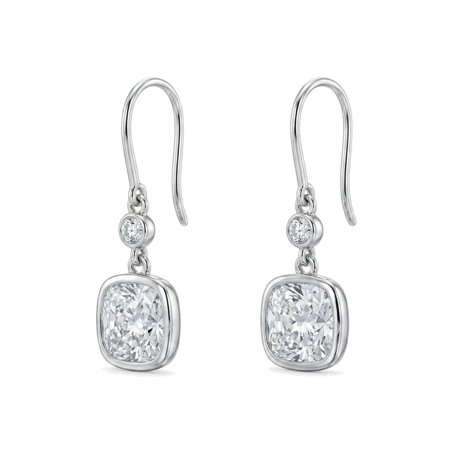 2.1ctw Cushion Lab-Grown Diamond Dangle Earrings in 18K White Gold