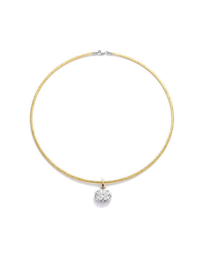 Reversible Two-Tone Omega Choker Necklace with 1.5ct Oval Lab-Grown Diamond Pendant | Julysnow