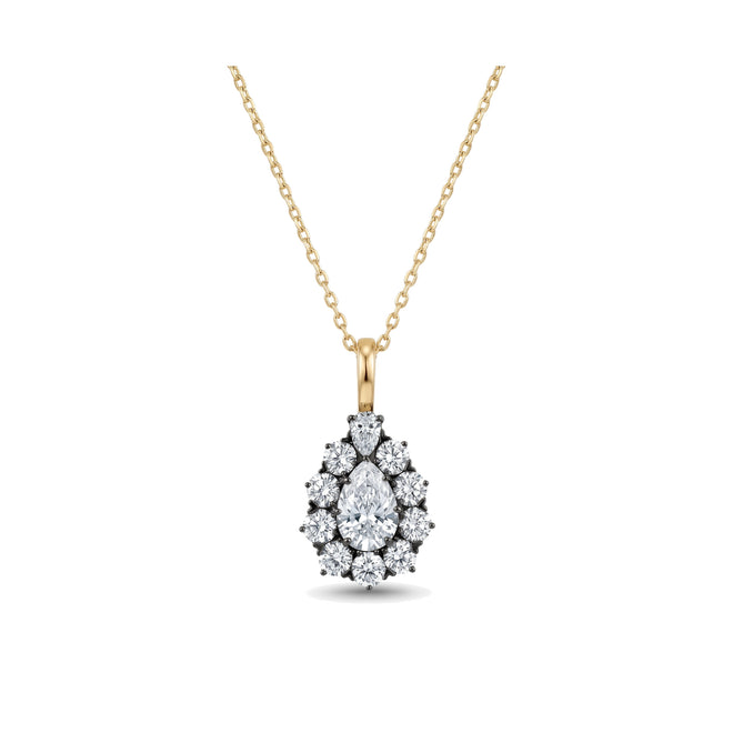 1.33ctw Pear Lab-Grown Diamond Halo Necklace in 18K Yellow Gold